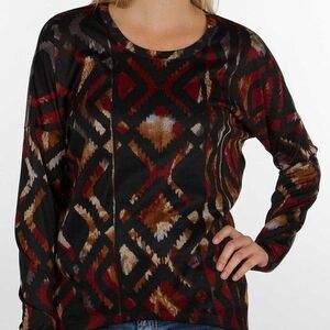 Daytrip Red Black Southwest Aztec Geometric Long Sleeve Blouse Suze XL